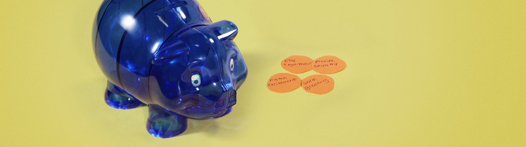 Blue plastic piggy bank from Circle Time Magazine show