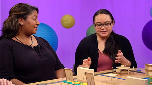 Hosts Dawn and Kristin speak with a show guest about setting up classroom furniture with a mini model set